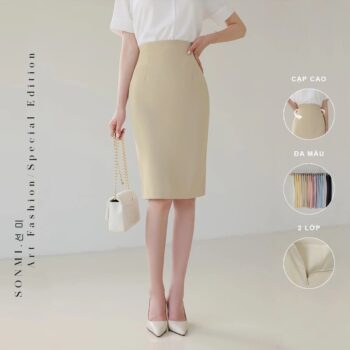 Chân Váy Bút Chì Dài Công Sở Cạp Cao SONMI Hàn Quốc Thiết Kế Cao Cấp Co Giãn Xẻ Sau
